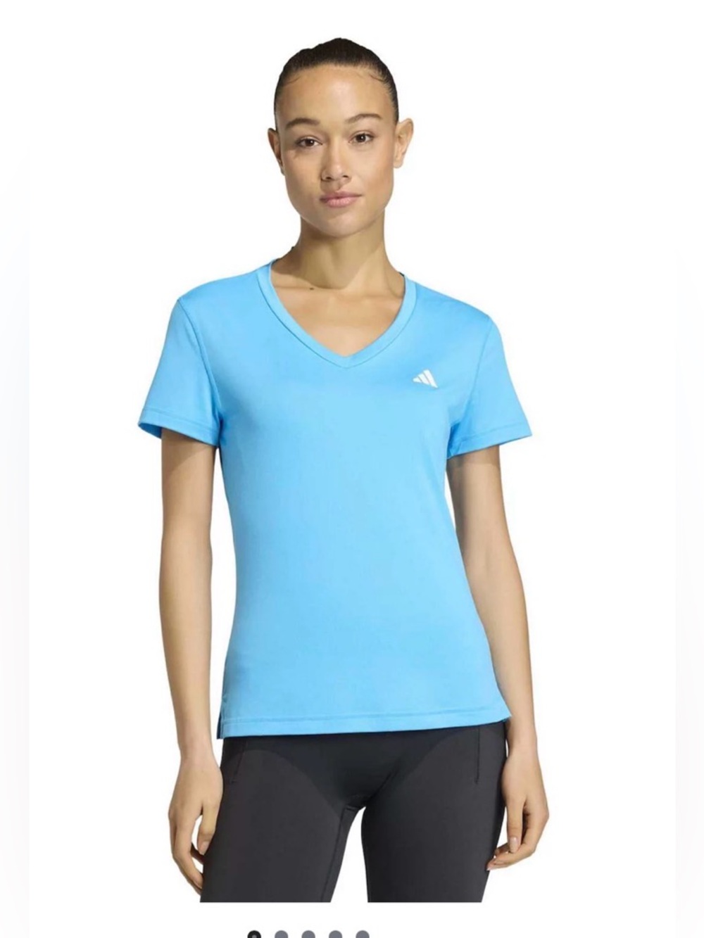 NWT Adidas V Neck Tech Tee Blue Burst Heather Athletic Top L
